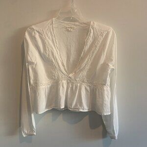 Aeropostale Long Sleeve Embroidered V-Neck White Babydoll Top